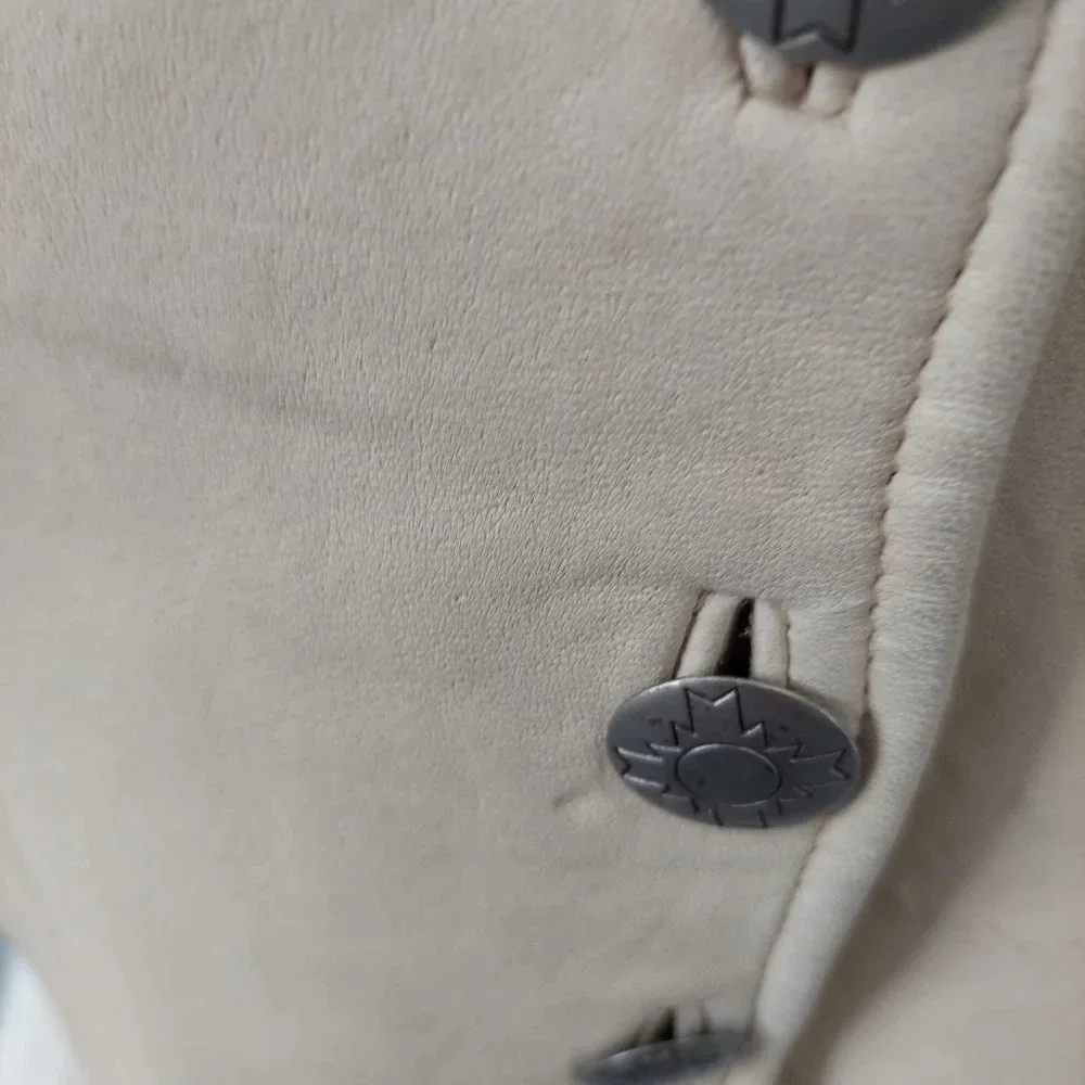 Pioneer Wear Vintage NOS Cream Leather Button Down Front Fringed A-Line Skirt‎